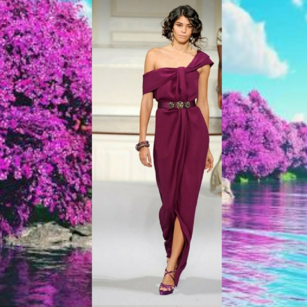 $5,800 OSCAR DE LA RENTA  SILK AMATYST ORCHID PURPLE RUNWAY COUTURE GOWN US 8